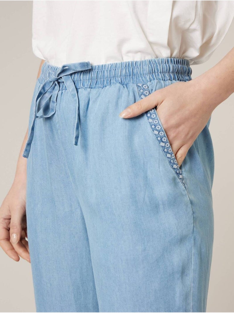 Pantalon droit femme en lyocell 'Deeluxe' Bleu - Kiabi