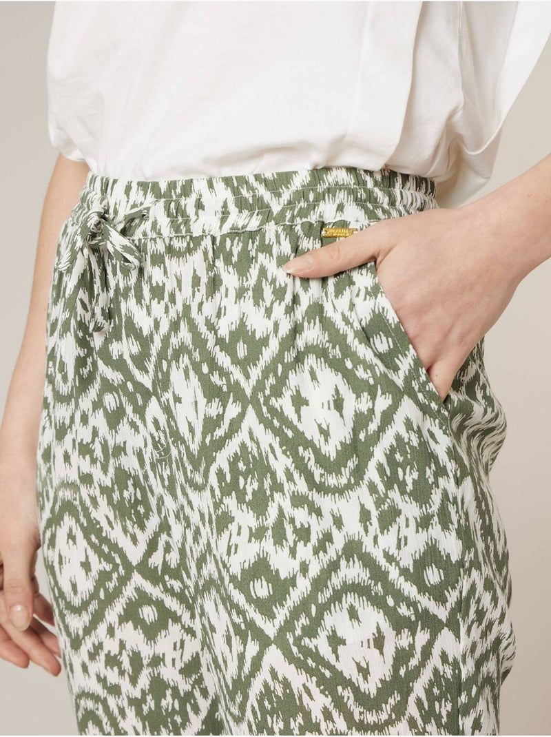 Pantalon droit femme imprimé ethinique 'Deeluxe' Kaki - Kiabi