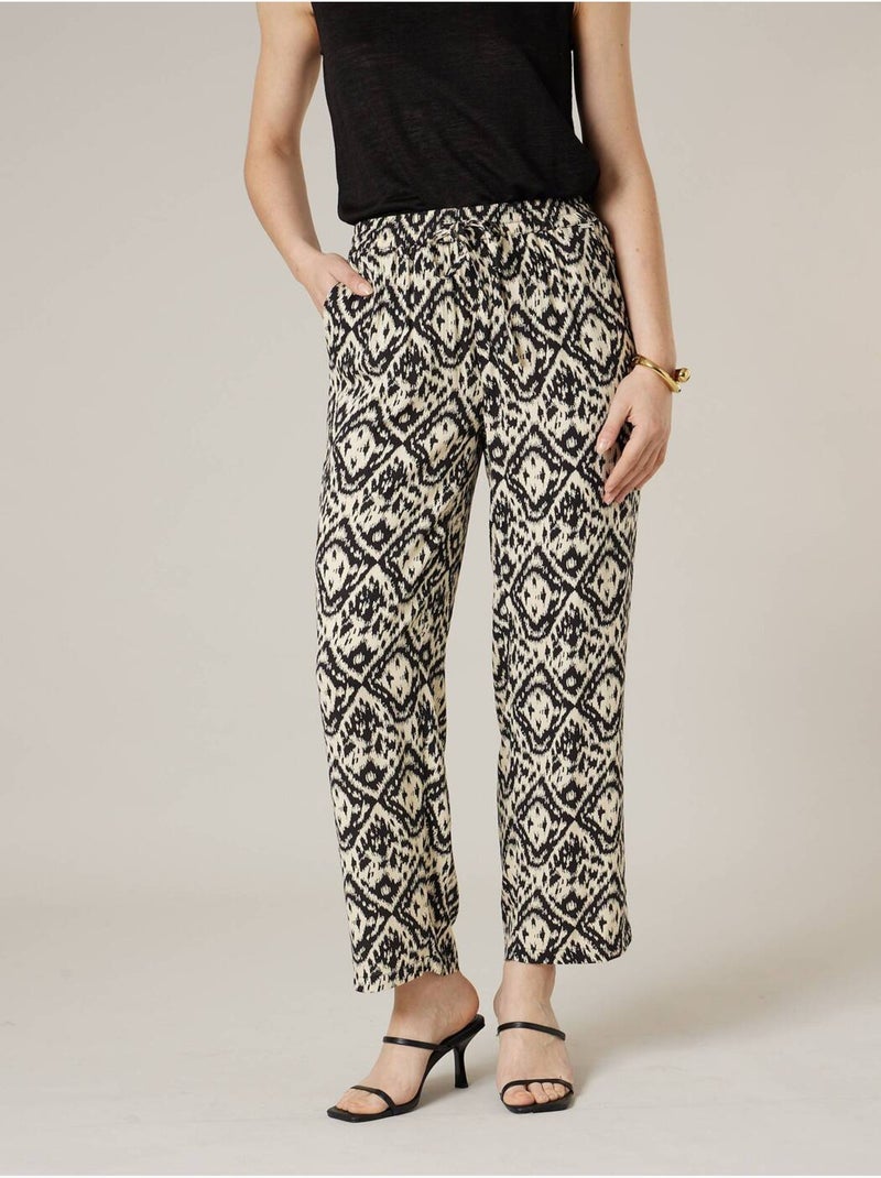 Pantalon droit femme imprimé ethinique 'Deeluxe' Noir - Kiabi