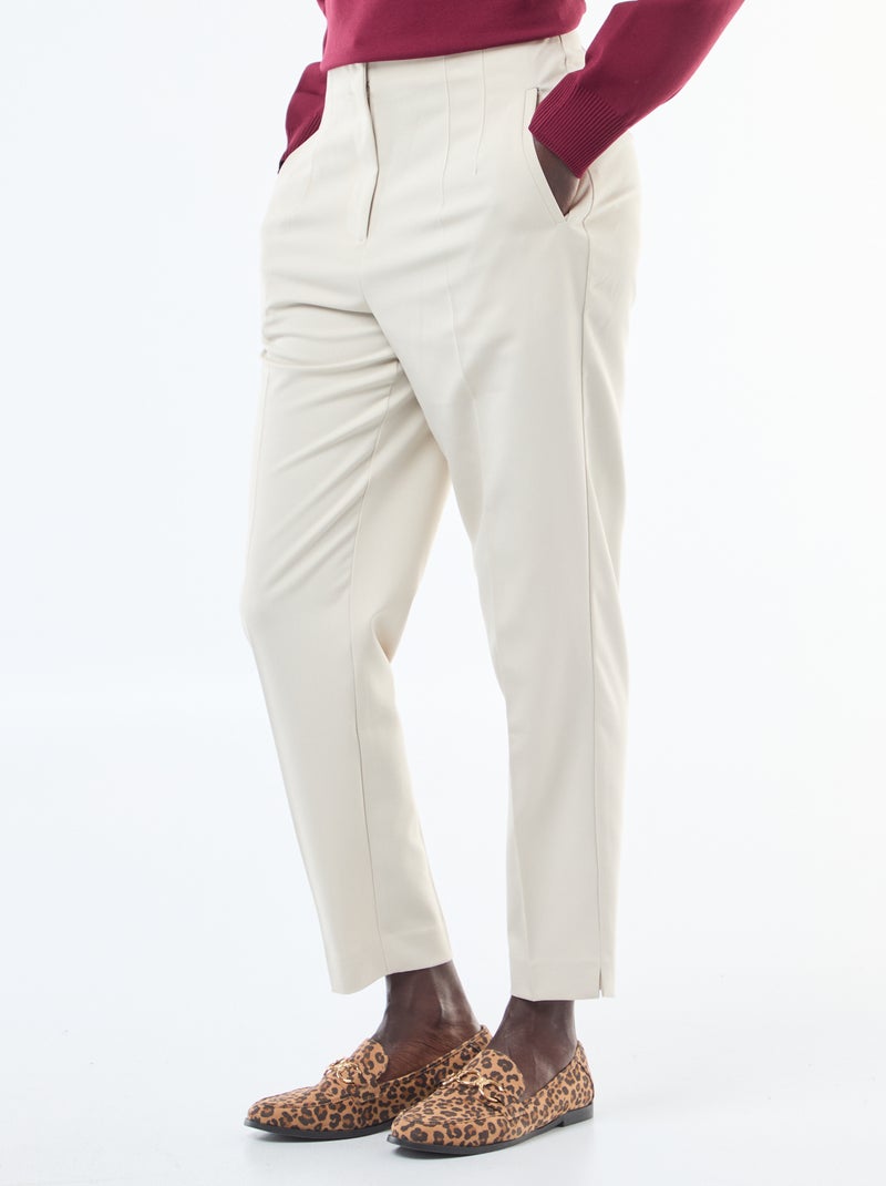 Pantalon droit femme taille haute Ecru - Kiabi
