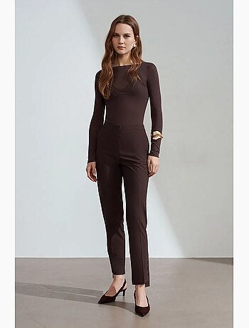 Pantalon droit femme taille mi-haute en crêpe dilvin