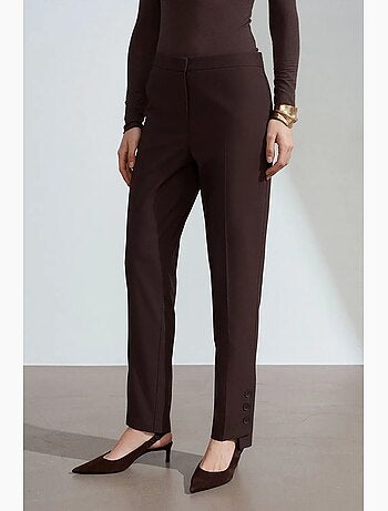 Pantalon droit femme taille mi-haute en crêpe dilvin