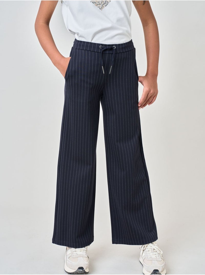Pantalon droit fille à rayures 'deeluxe' Bleu marine - Kiabi