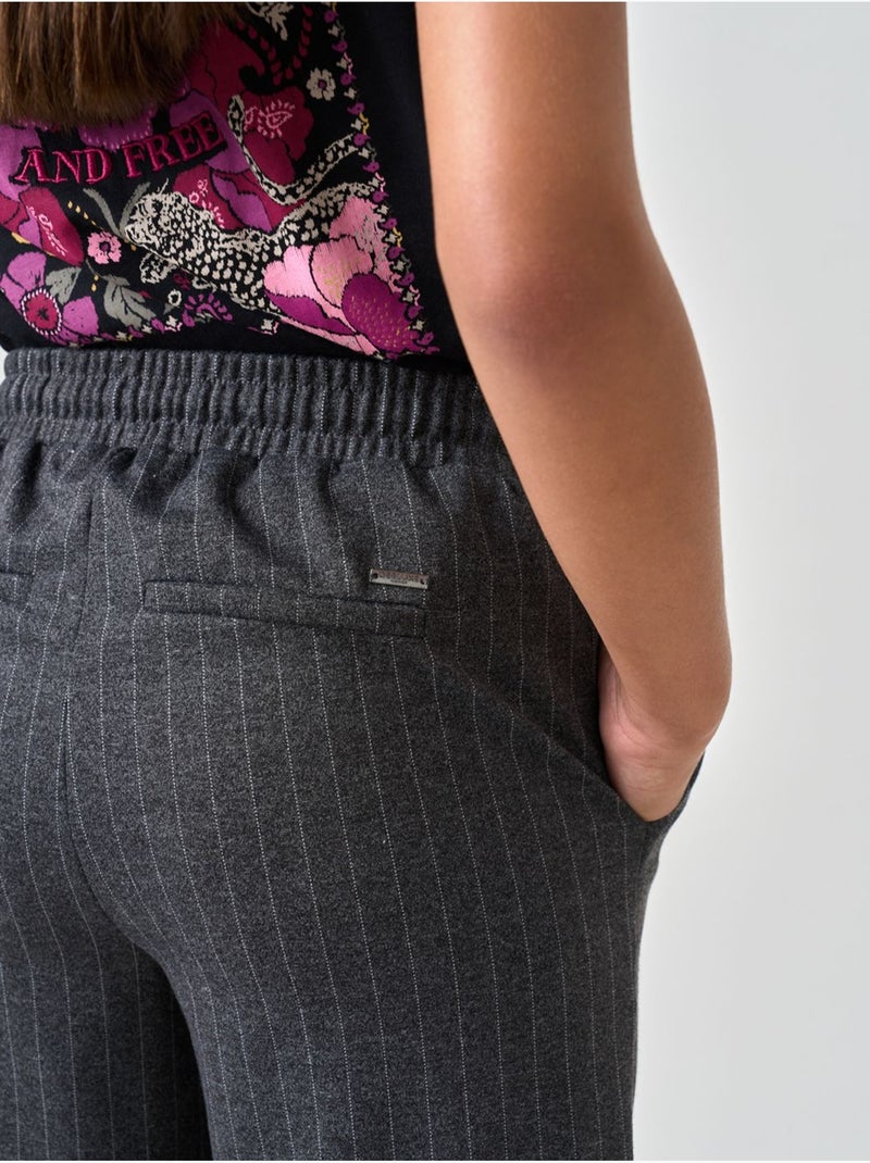 Pantalon droit fille à rayures 'deeluxe' Gris foncé - Kiabi
