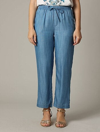 Pantalon droit fluide à taille élastiquée avec lien de serrage et monopoche arrière 'Deeluxe'