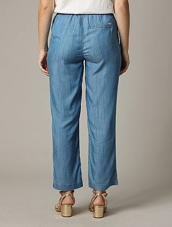 Pantalon droit fluide à taille élastiquée avec lien de serrage et monopoche arrière 'Deeluxe'