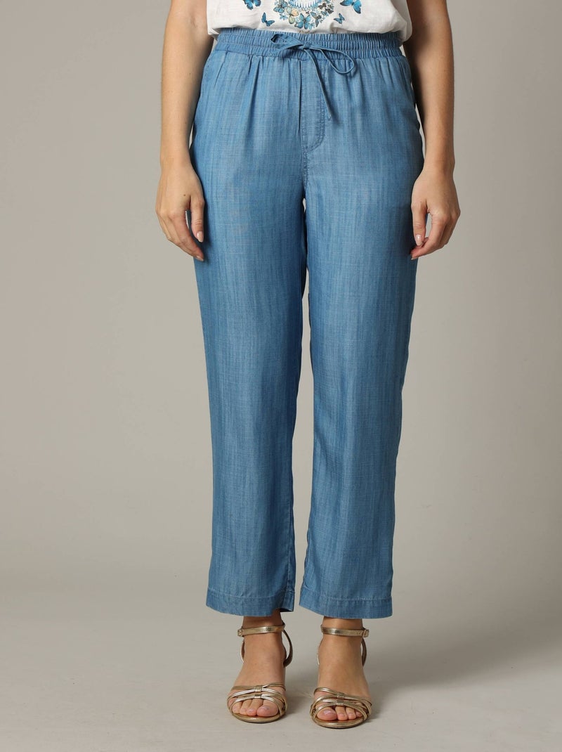 Pantalon droit fluide à taille élastiquée avec lien de serrage et monopoche arrière 'Deeluxe' Bleu - Kiabi