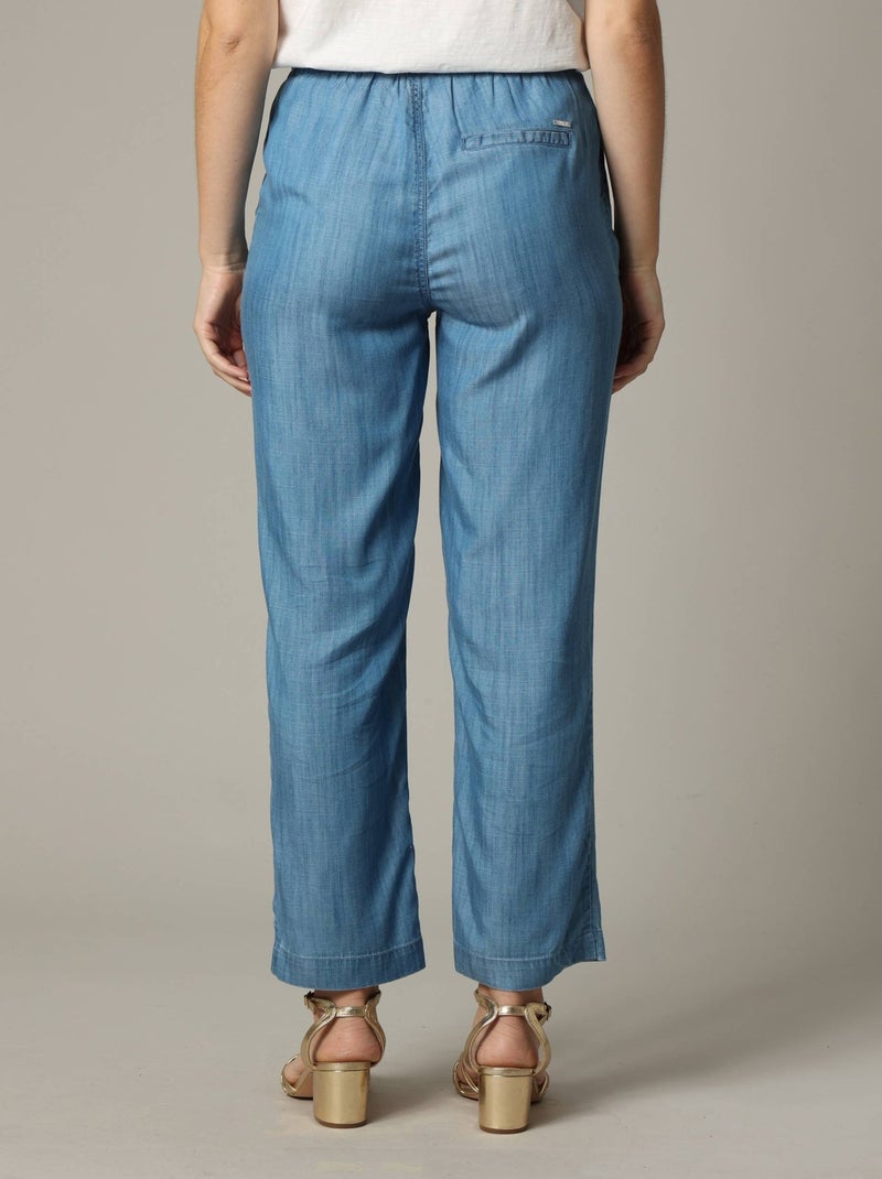 Pantalon droit fluide à taille élastiquée avec lien de serrage et monopoche arrière 'Deeluxe' Bleu - Kiabi