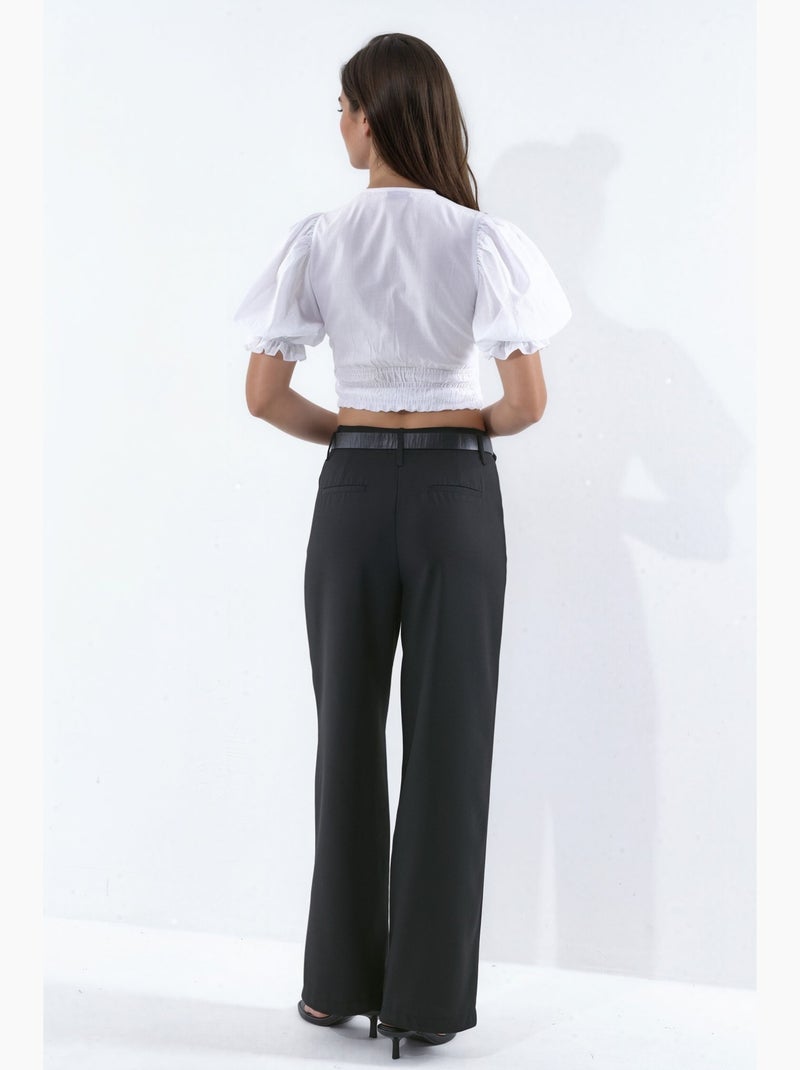 Pantalon droit fluide ceinturé hiccup Noir - Kiabi