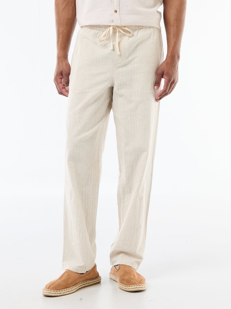 Pantalon droit léger en lin mélangé Beige - Kiabi