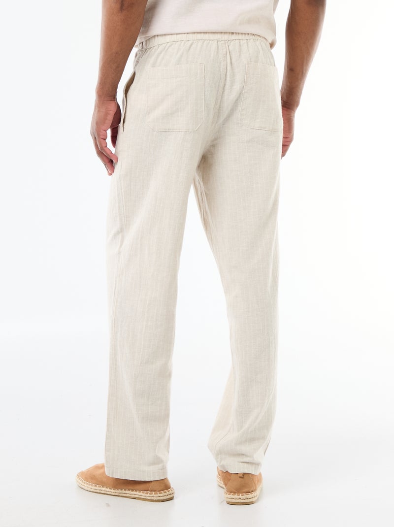 Pantalon droit léger en lin mélangé Beige - Kiabi