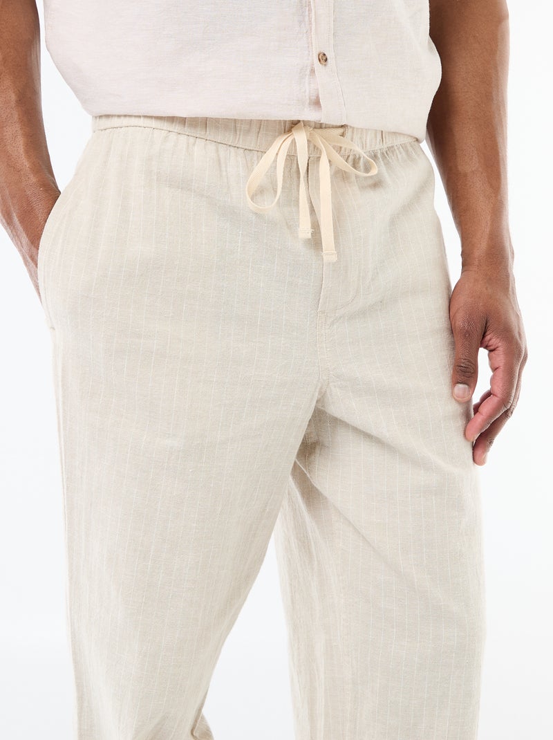 Pantalon droit léger en lin mélangé Beige - Kiabi