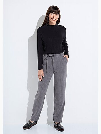 Pantalon droit lien à la taille 3/4 élastiquée - Afibel