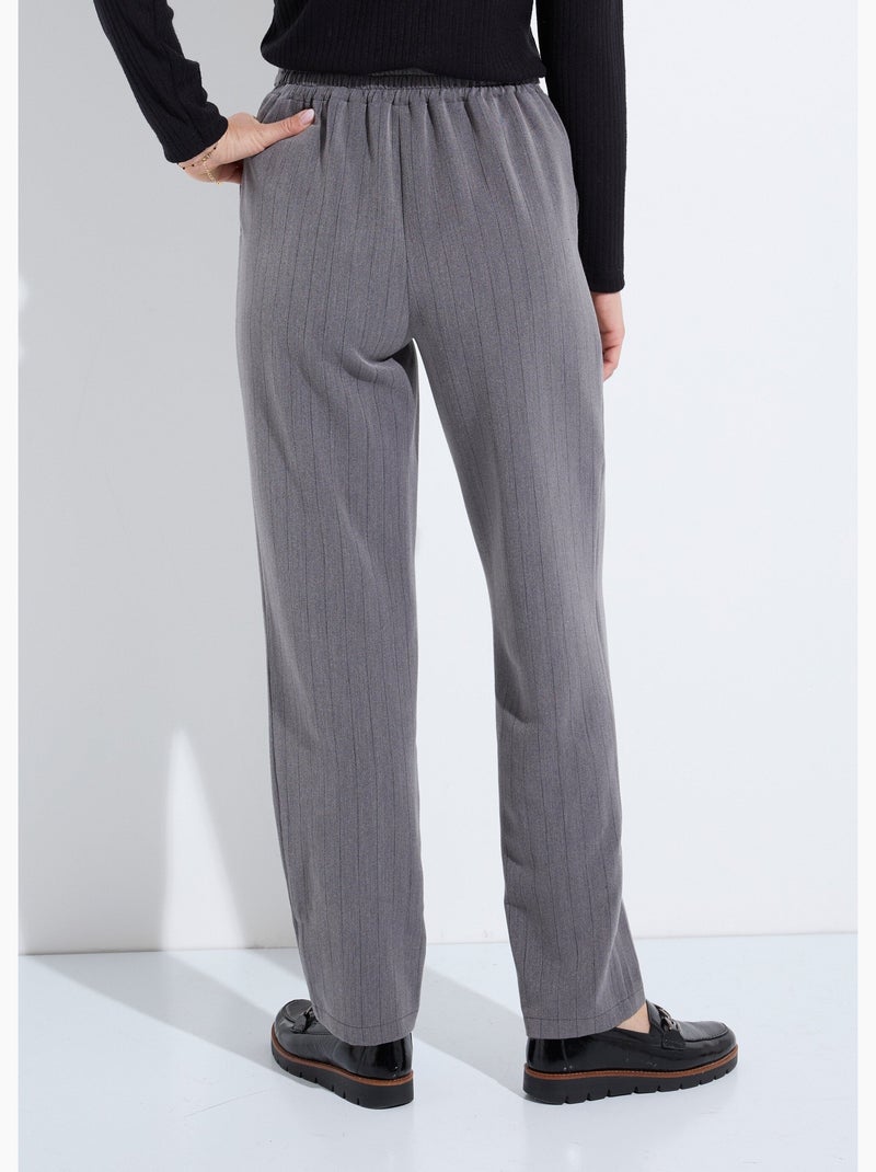 Pantalon droit lien à la taille 3/4 élastiquée - Afibel Gris Noir - Kiabi
