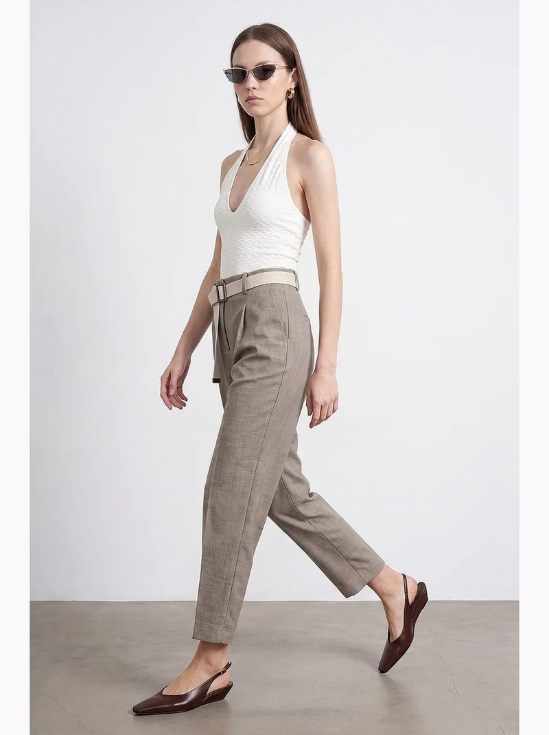 Pantalon droit longueur cheville avec ceinture dilvin Sable - Kiabi
