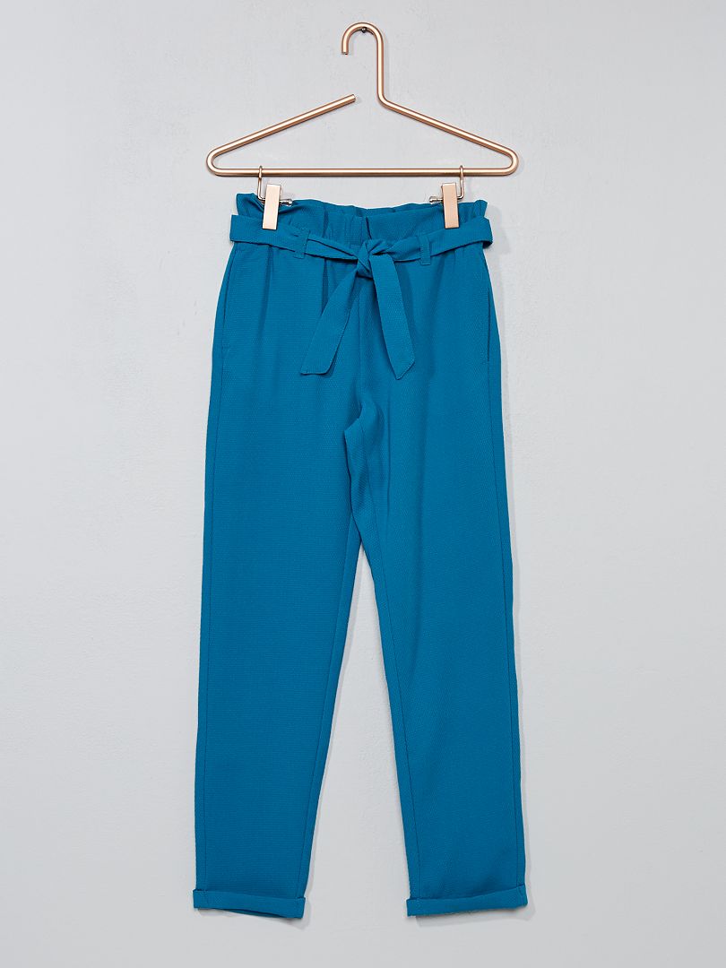 Pantalon droit matière fluide imprimé bleu - Kiabi