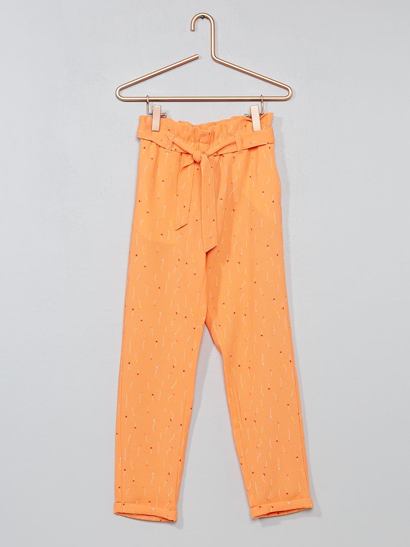 Pantalon droit matière fluide imprimé imprimé orange - Kiabi