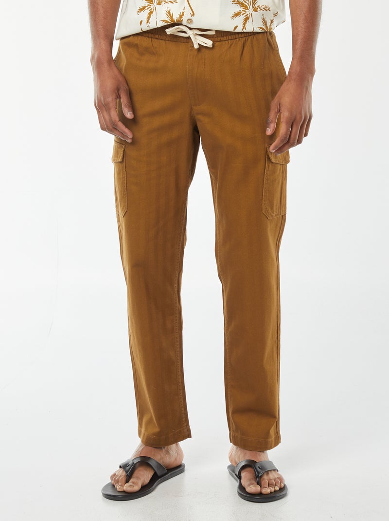 Pantalon droit multi-poches en twill Camel - Kiabi