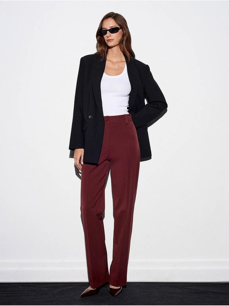 Pantalon droit plissé à taille haute dilvin Rouge bordeaux - Kiabi