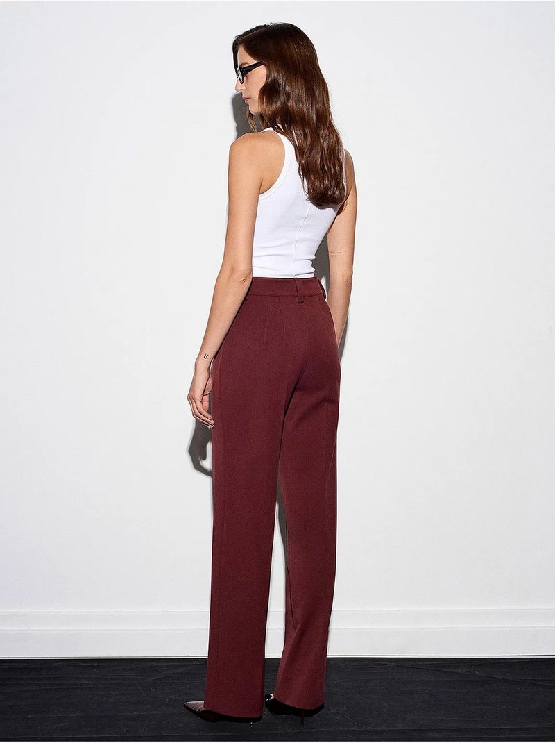 Pantalon droit plissé à taille haute dilvin Rouge bordeaux - Kiabi