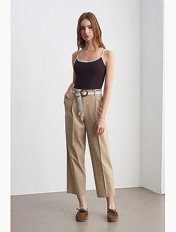 Pantalon droit plissé avec ceinture dilvin