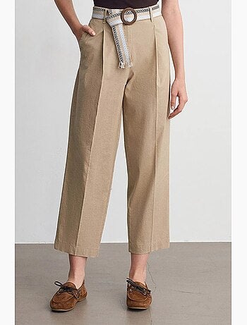 Pantalon droit plissé avec ceinture dilvin