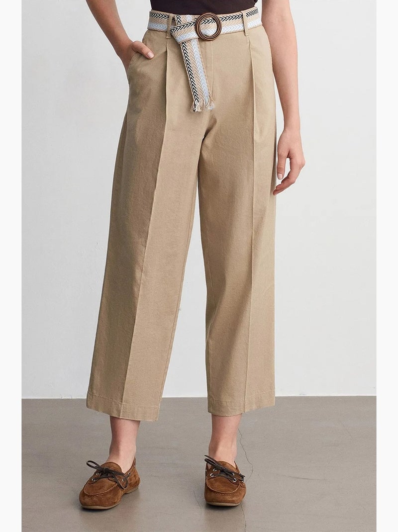 Pantalon droit plissé avec ceinture dilvin Beige argile - Kiabi