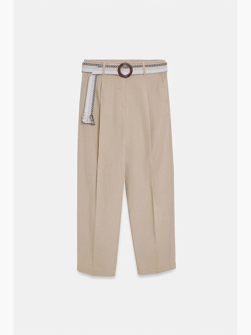 Pantalon droit plissé avec ceinture dilvin Beige argile - Kiabi