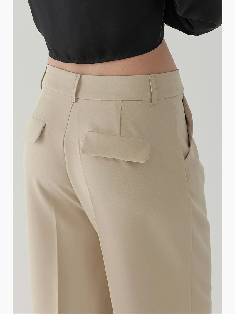 Pantalon droit plissé taille haute hiccup Ivoire - Kiabi