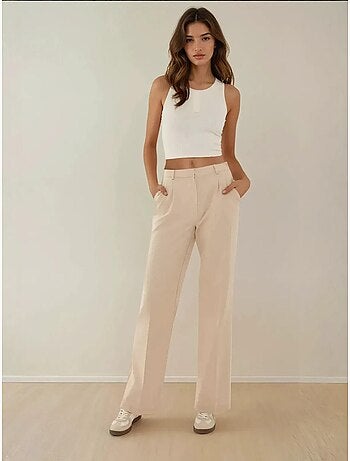 Pantalon droit plissé taille moyenne