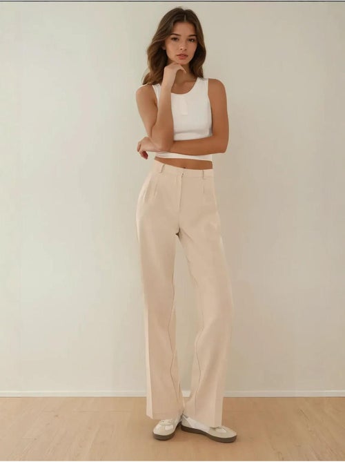 Pantalon droit plissé taille moyenne - Kiabi Pantalon droit plissé taille moyenne - Kiabi
