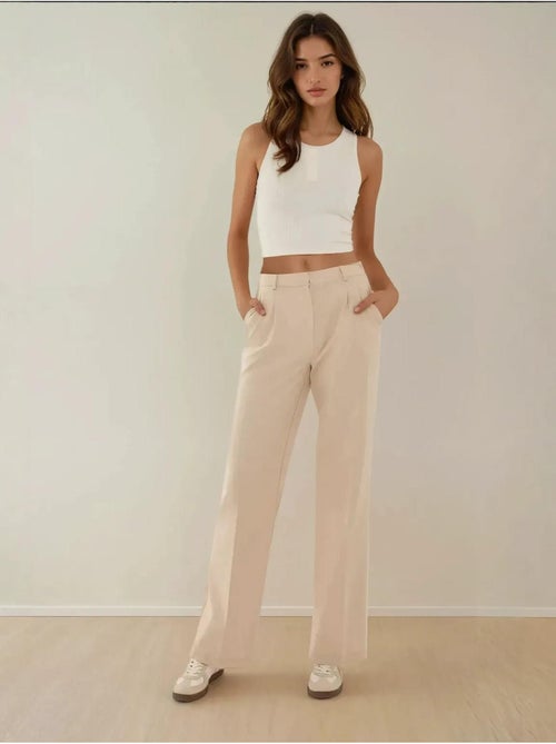 Pantalon droit plissé taille moyenne - Kiabi Pantalon droit plissé taille moyenne - Kiabi
