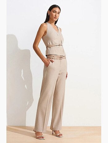 Pantalon droit rayé avec ceinture dilvin