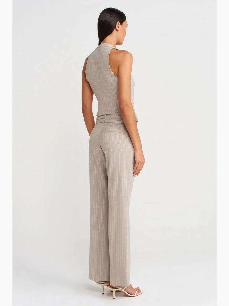 Pantalon droit rayé avec ceinture dilvin Beige naturel - Kiabi