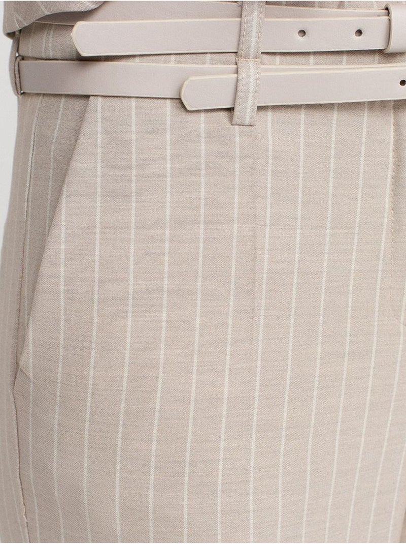 Pantalon droit rayé avec ceinture dilvin Beige naturel - Kiabi