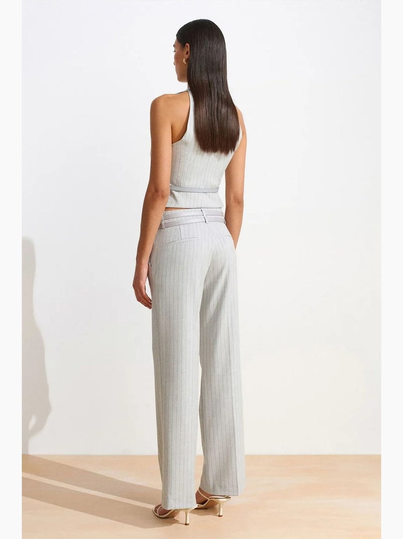 Pantalon droit rayé avec ceinture dilvin Gris clair - Kiabi