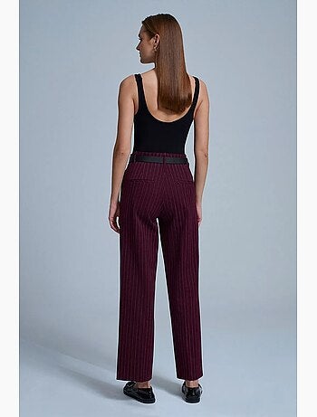 Pantalon droit rayé pour femme avec ceinture dilvin