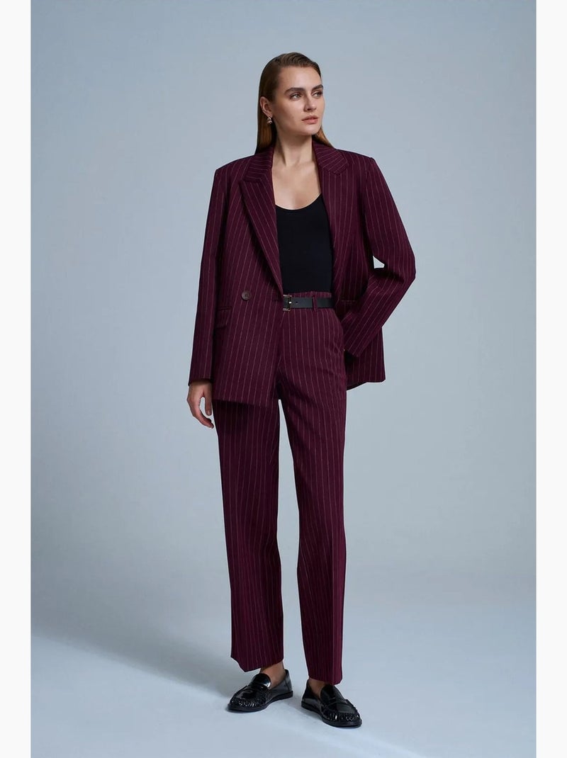 Pantalon droit rayé pour femme avec ceinture dilvin Rouge bordeaux - Kiabi