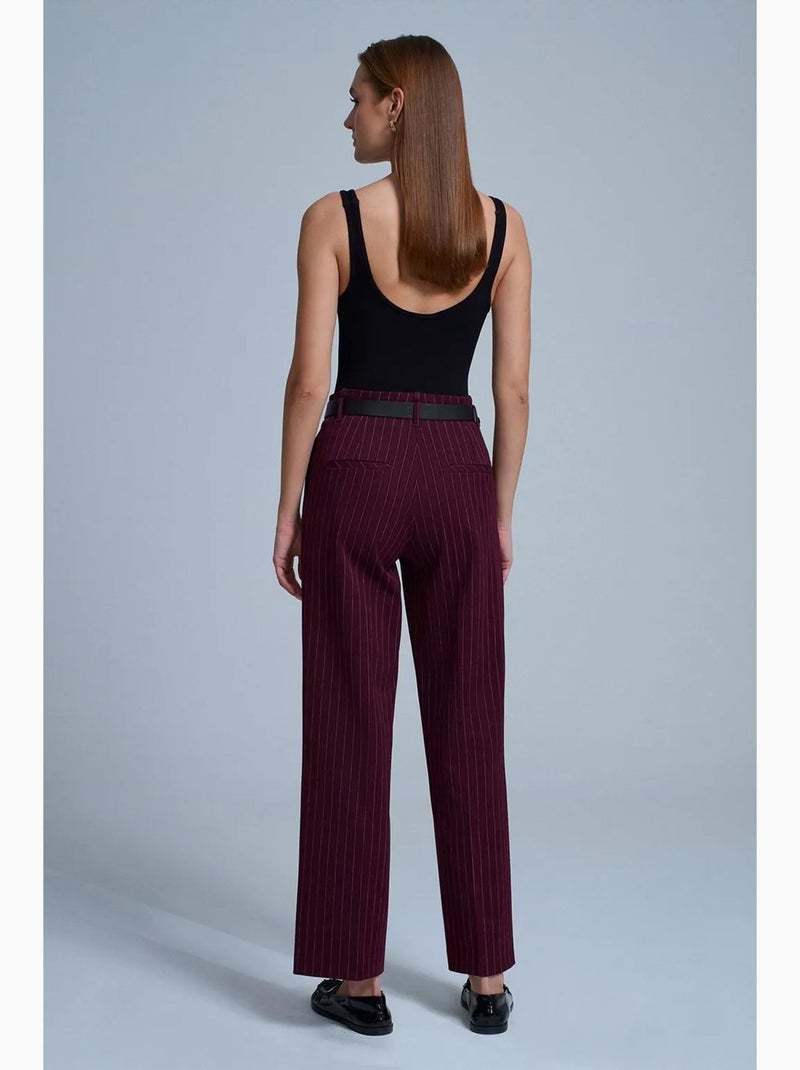 Pantalon droit rayé pour femme avec ceinture dilvin Rouge bordeaux - Kiabi