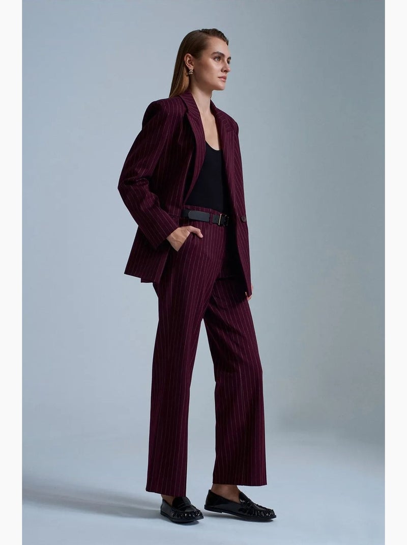 Pantalon droit rayé pour femme avec ceinture dilvin Rouge bordeaux - Kiabi