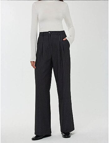 Pantalon droit rayé taille haute