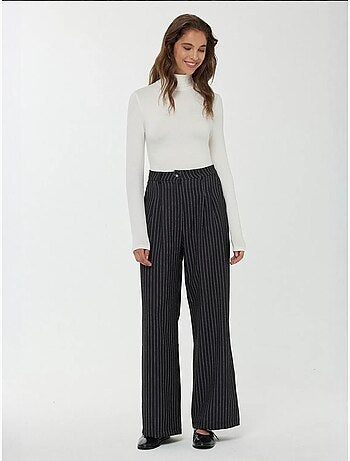 Pantalon droit rayé taille haute