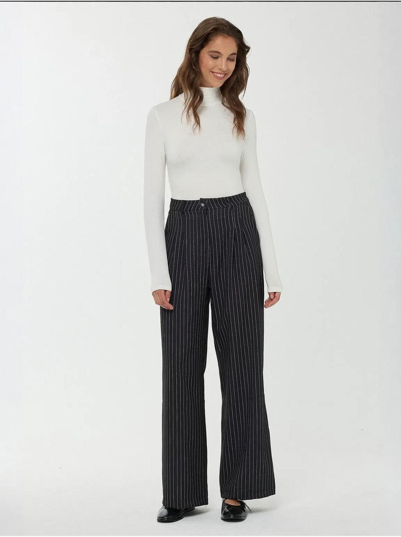 Pantalon droit rayé taille haute Bleu - Kiabi