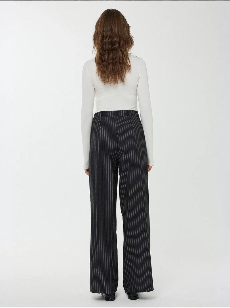 Pantalon droit rayé taille haute Bleu - Kiabi
