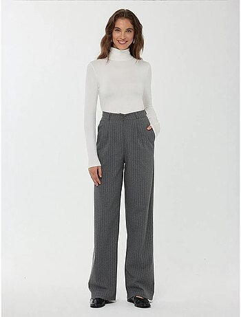 Pantalon droit rayé taille haute