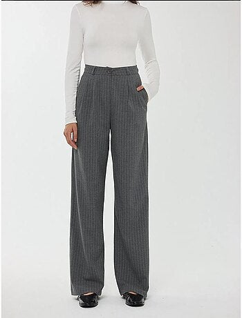 Pantalon droit rayé taille haute
