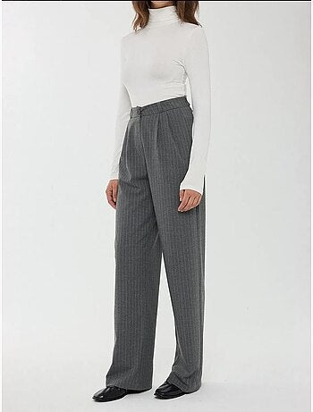 Pantalon droit rayé taille haute
