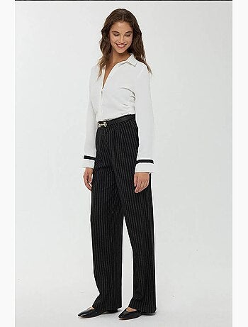 Pantalon droit rayé taille haute hiccup