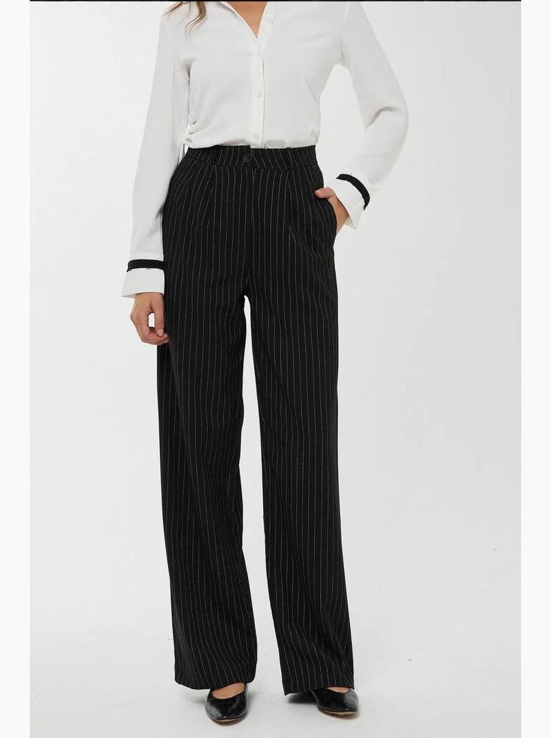 Pantalon droit rayé taille haute hiccup Noir - Kiabi