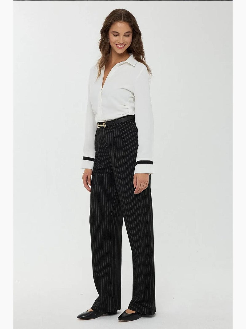 Pantalon droit rayé taille haute hiccup Noir - Kiabi